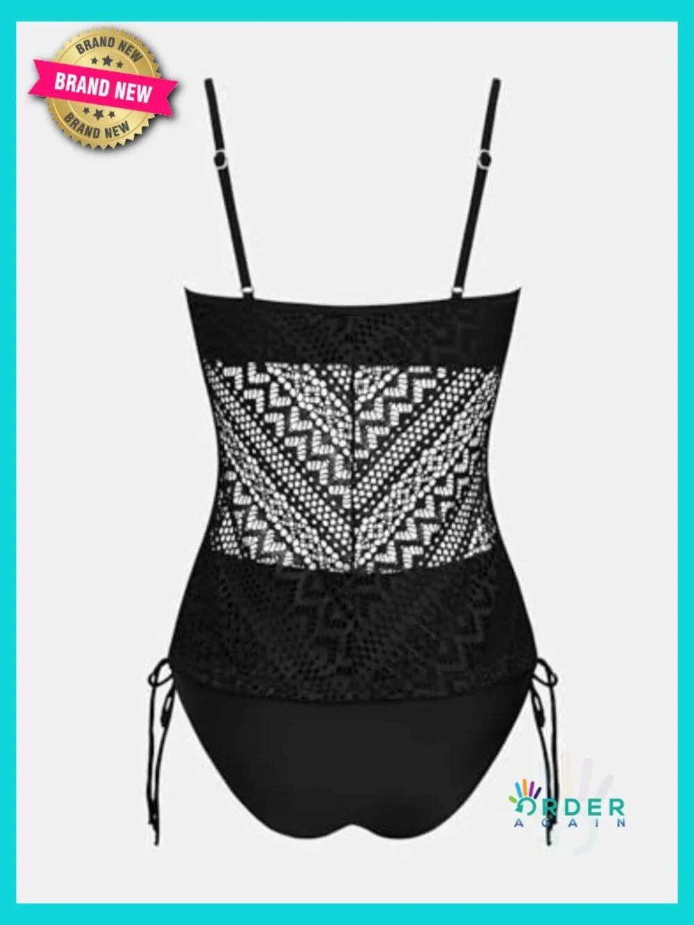 Tankini Set V Neck Mesh Two Piece Adjustable Straps Side Tie